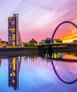 Glasgow The Clyde Arc At Sunset paint by number