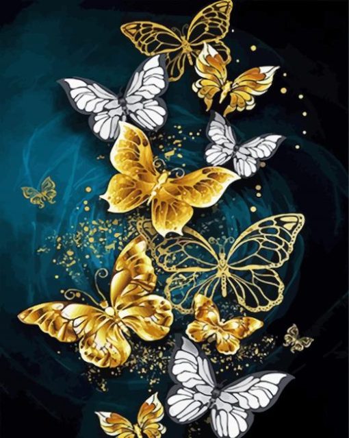 Gold Butterflies paint by number