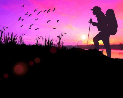 Hiker Silhouette At Sunset paint by number