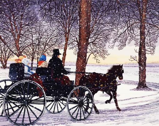 Horse Carriage In Snow paint by numbers