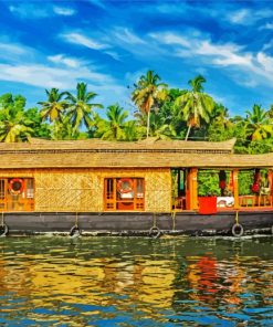 Houseboat In River paint by number