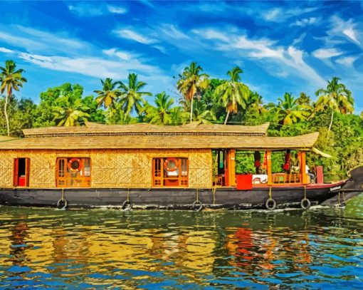 Houseboat In River paint by number