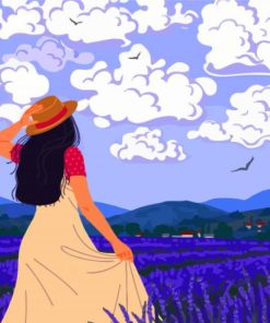 Illustration Girl In Lavender Field paint by numbers