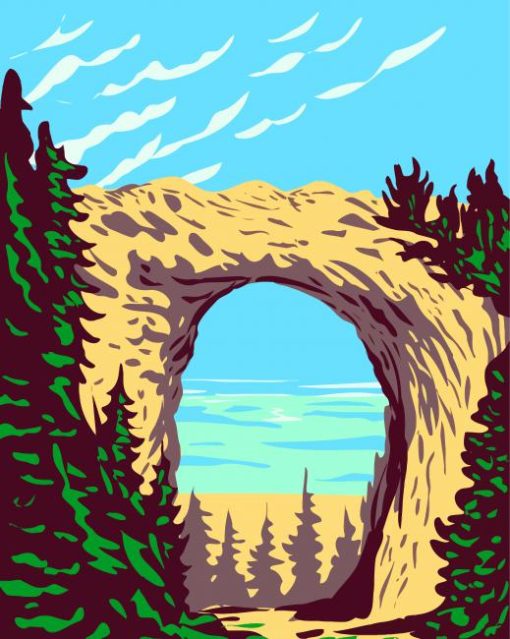 Illustration Mackinac Arch Rock paint by number