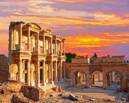 Izmir Celsus Library At Sunset paint by numbers