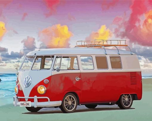 Kombi Van At The Beach paint by number