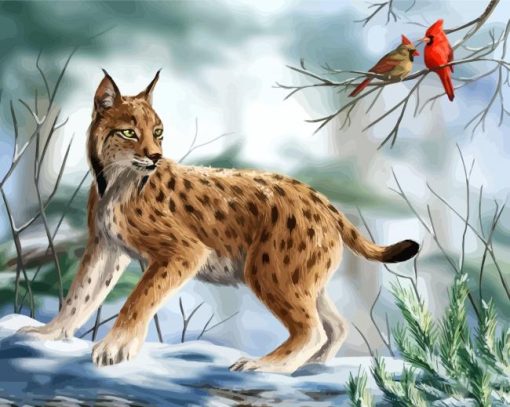 Lynx Cat And Cardinals paint by number