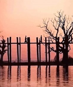 Myanmar U Bein Bridge Silhouette paint by numbers