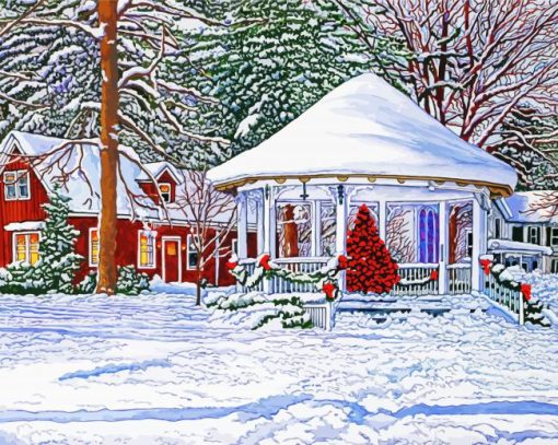 Snow Winter Gazebo paint by numbers