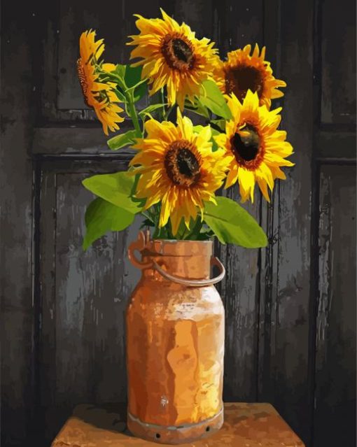 Sunflowers In Copper Milk Can paint by numbers