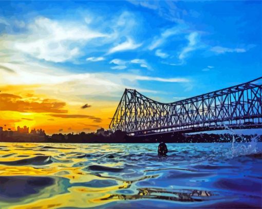 Sunrise At Howrah Bridge India paint by number