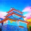 Sunset At Odawara Castle paint by number