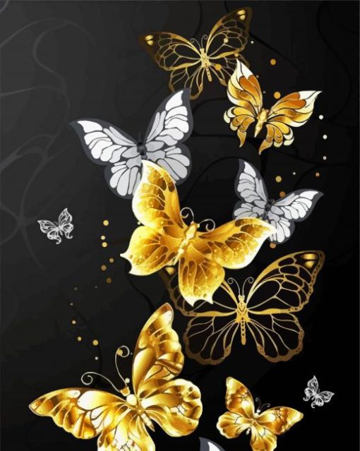 White And Gold Butterflies paint by number