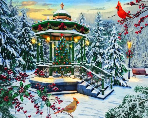 Winter Christmas Gazebo paint by numbers