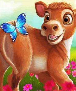 Brown Cow And Butterfly paint by number