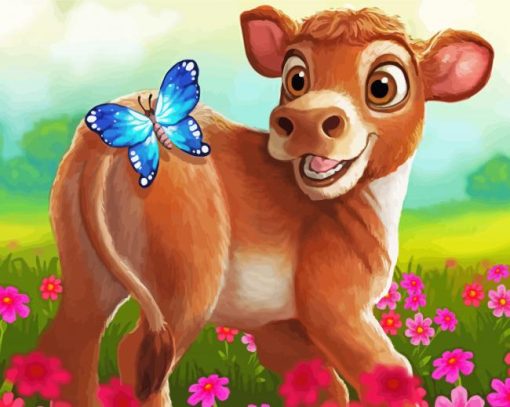 Brown Cow And Butterfly paint by number