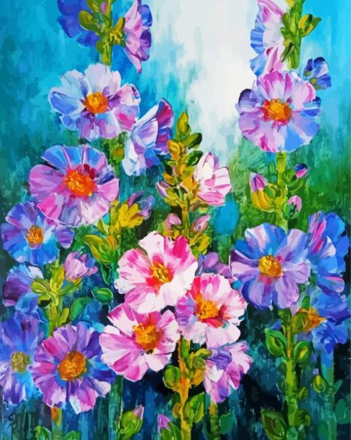 Hollyhocks Flowers Art paint by number