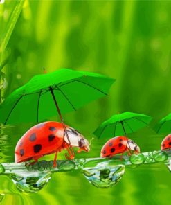 Ladybeetle And Green Umbrellas paint by numbers