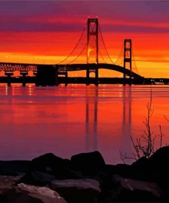 Michigan Mackinac Bridge Sunset paint by number