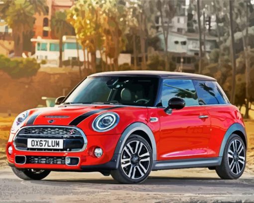 Red Mini Cooper paint by numbers