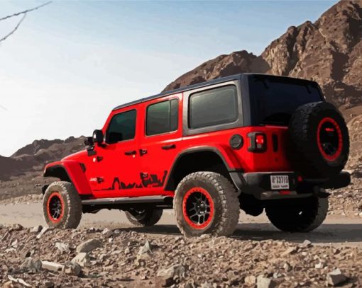 Red Jeep Car paint by numbers