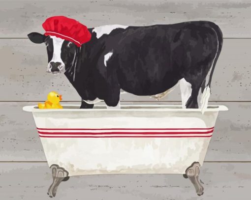 Aesthetic Cow In Bathtub paint by numbers