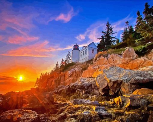 Bass Harbor Head Lighthouse paint by number