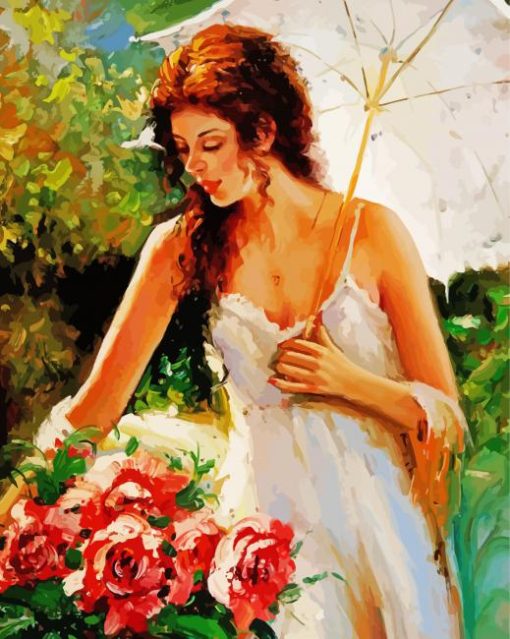 Beautiful Woman With Flowers paint by number