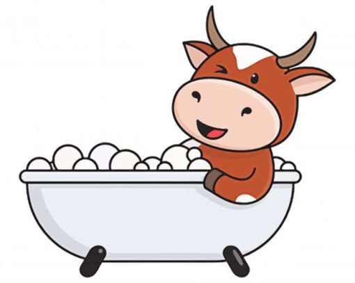 Cow In Bathtub Cartoon paint by numbers