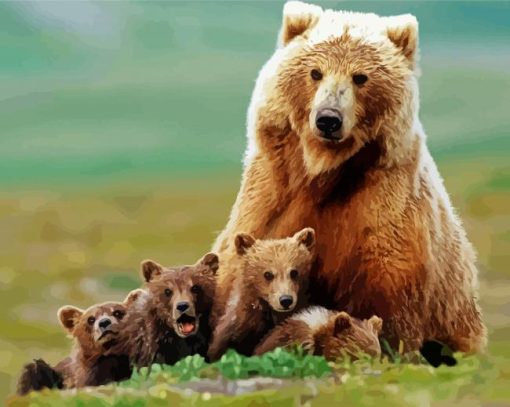 Cute Mama Bear And Her Babies paint by numbers