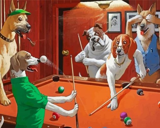 Dogs Playing Pool Art paint by number