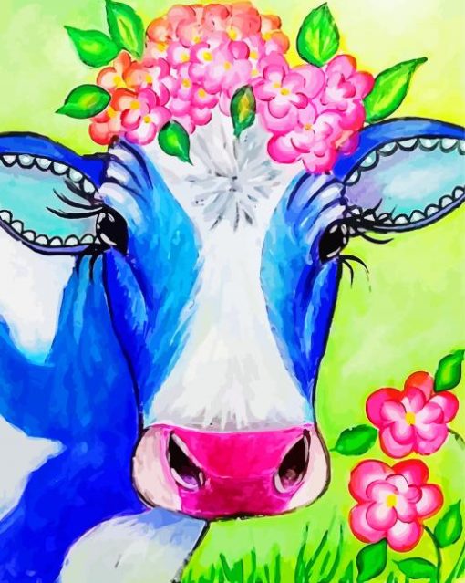 Happy Blue Cow Art paint by number