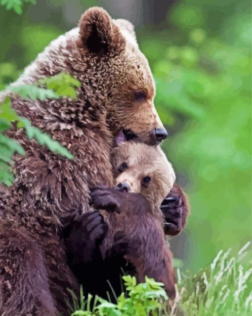 Mama Bear Hugs Her Babies paint by numbers