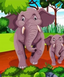 Mother And Baby Cartoon Elephants paint by number