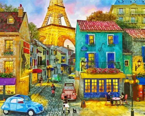 Paris France Street City paint by number