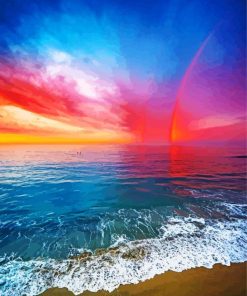 Pink Rainbow Sunset Beach paint by number