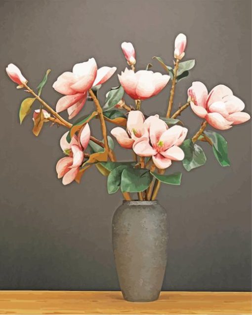 Pink Magnolias Vase paint by numbers