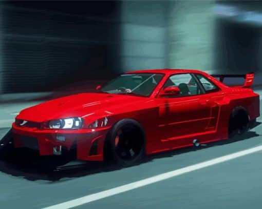 Red Nissan Skyline paint by number