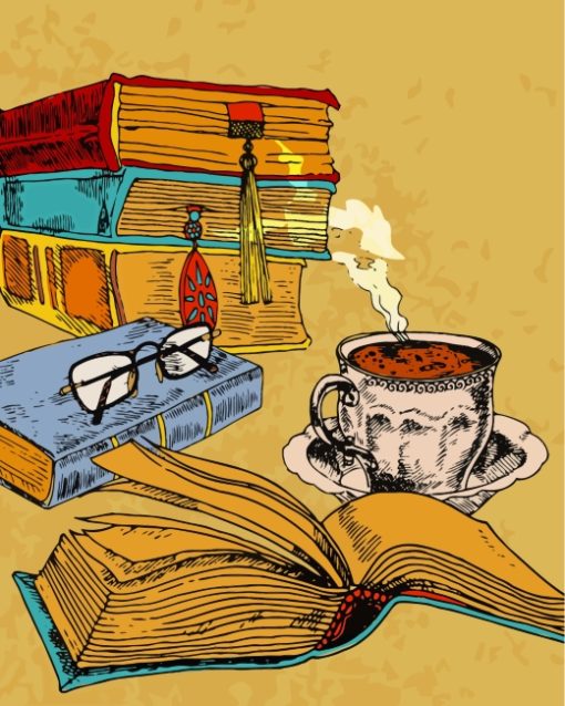 Vintage Books And Coffee paint by number