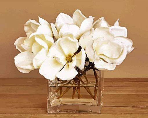 White Magnolias Glass Vase paint by numbers