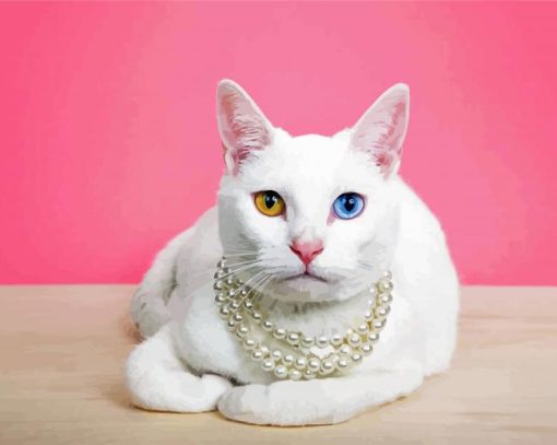 White Pearl Pet Collar Cat paint by number