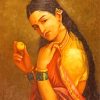 Woman Holding A Fruit By Raja Ravi Varma paint by number