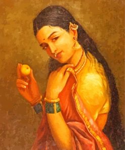 Woman Holding A Fruit By Raja Ravi Varma paint by number