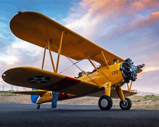 Yellow Biplane paint by number