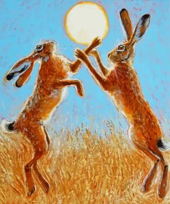 Boxing Hares Harvest Moon paint by number