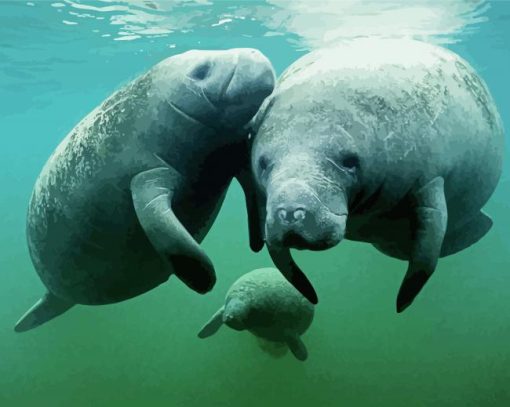 Manatees Family Underwater paint by number