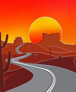 Road In The Desert At Sunset paint by number