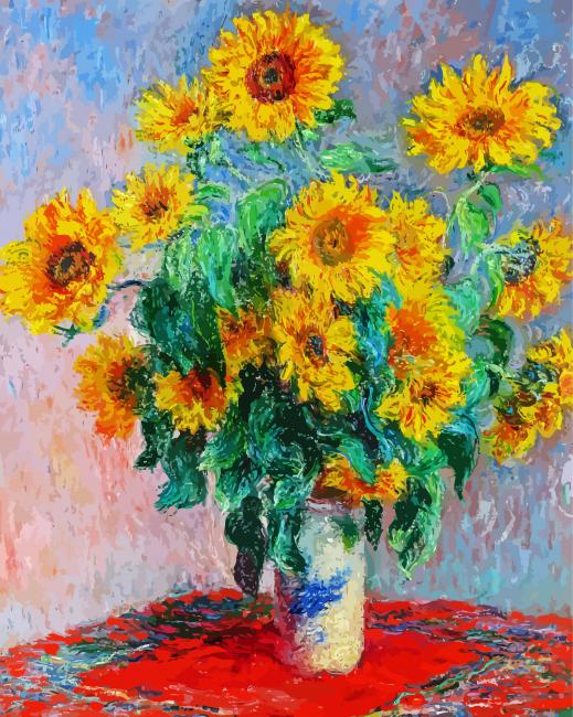 Sunflower In Vase By Claude Monet paint by number