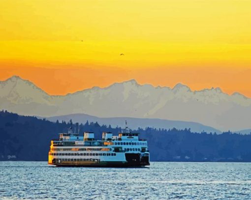 Sunset Over Olympic Mountains paint by number