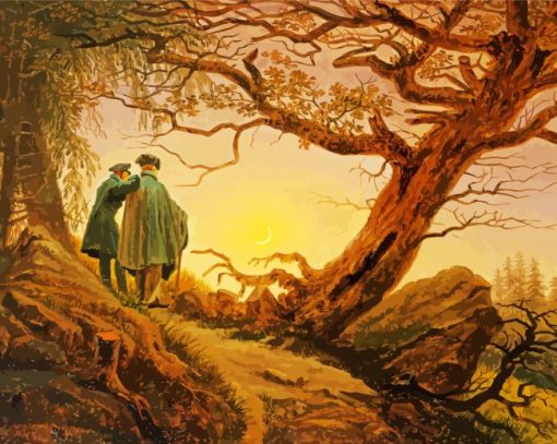 Two Men Contemplating The Moon By Caspar David Friedrich paint by number